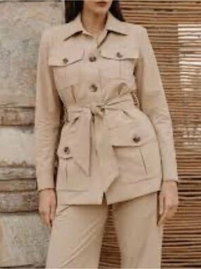 100% linen Beige Tie-Waist Utility Jacket - Women's Jacket & Coats xl